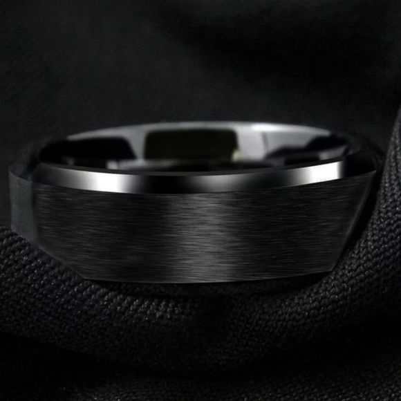 Men's 8MM Black Stainless Steel Matte Wedding Band Engagement Ring CLOSEOUT - Picture 2 of 4